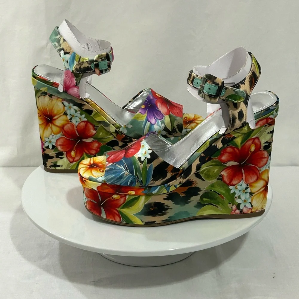 Women’s Floral Leopard Platform Sandals - Multicolor
